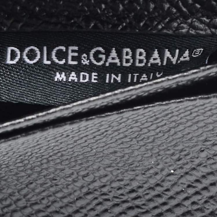 Pre Owned Dolce & Gabbana Logo Plaque Black Leather Trifold Wallet