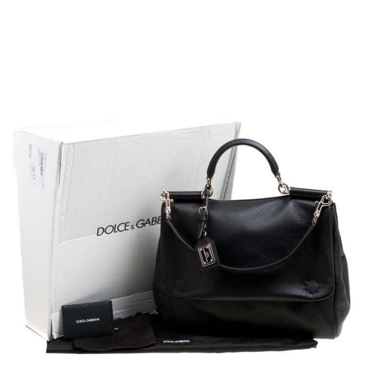 Pre Owned Dolce & Gabbana Black Soft Leather Large Sicily Top Handle Bag