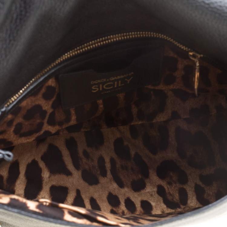 Pre Owned Dolce & Gabbana Black Soft Leather Large Sicily Top Handle Bag