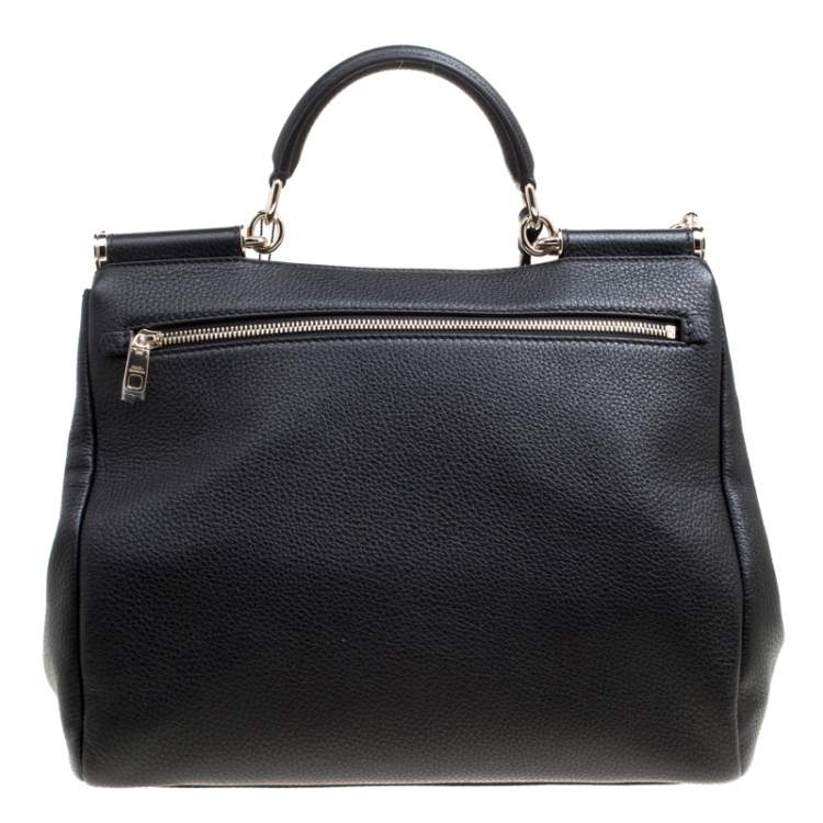 Pre Owned Dolce & Gabbana Black Soft Leather Large Sicily Top Handle Bag