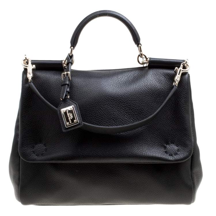 Pre Owned Dolce & Gabbana Black Soft Leather Large Sicily Top Handle Bag