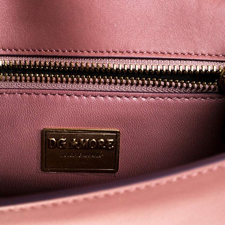 Pre Owned Dolce & Gabbana Pastel Pink Leather Small Amore Crossbody Bag