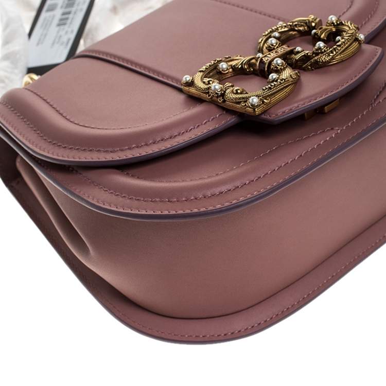 Pre Owned Dolce & Gabbana Pastel Pink Leather Small Amore Crossbody Bag