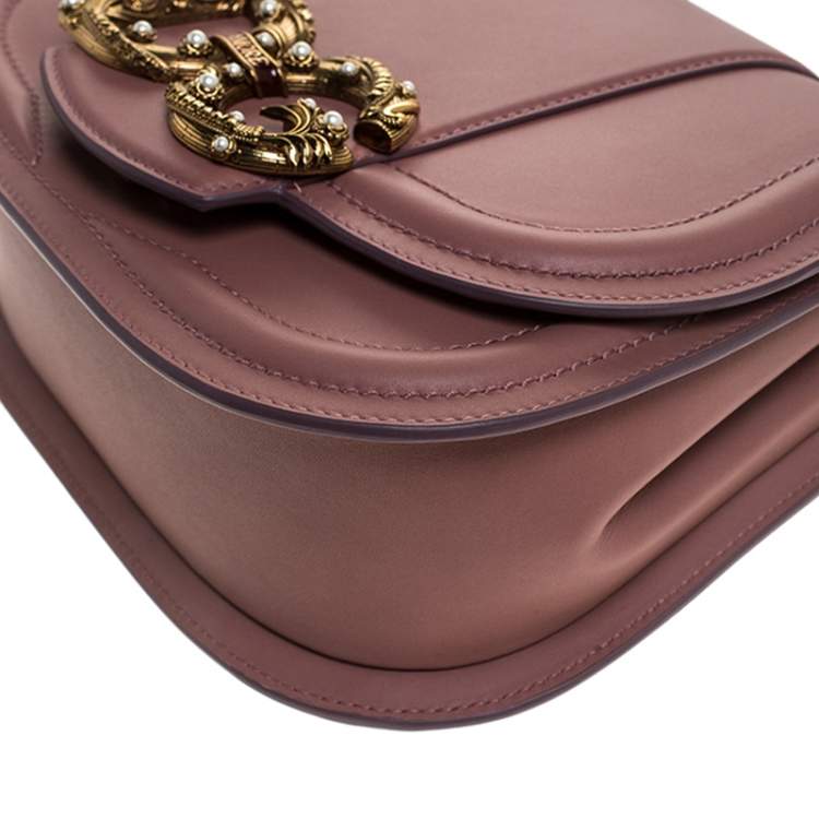Pre Owned Dolce & Gabbana Pastel Pink Leather Small Amore Crossbody Bag