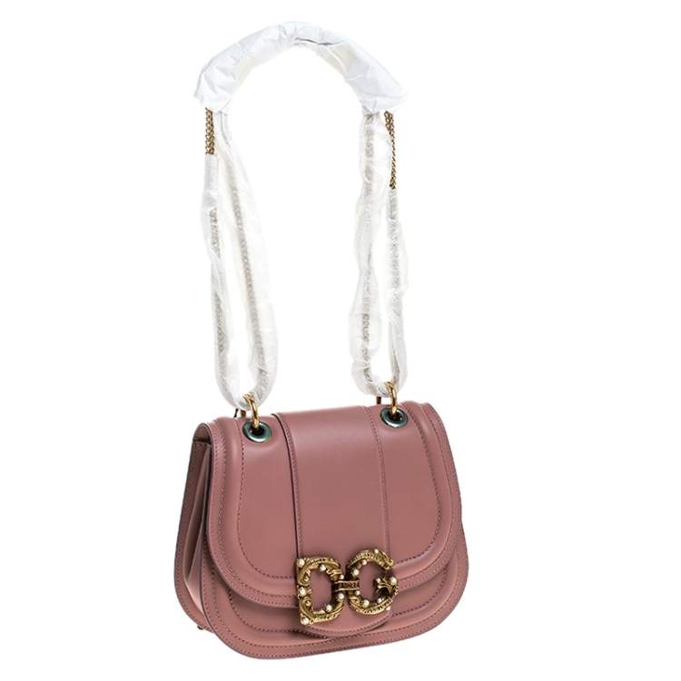 Pre Owned Dolce & Gabbana Pastel Pink Leather Small Amore Crossbody Bag