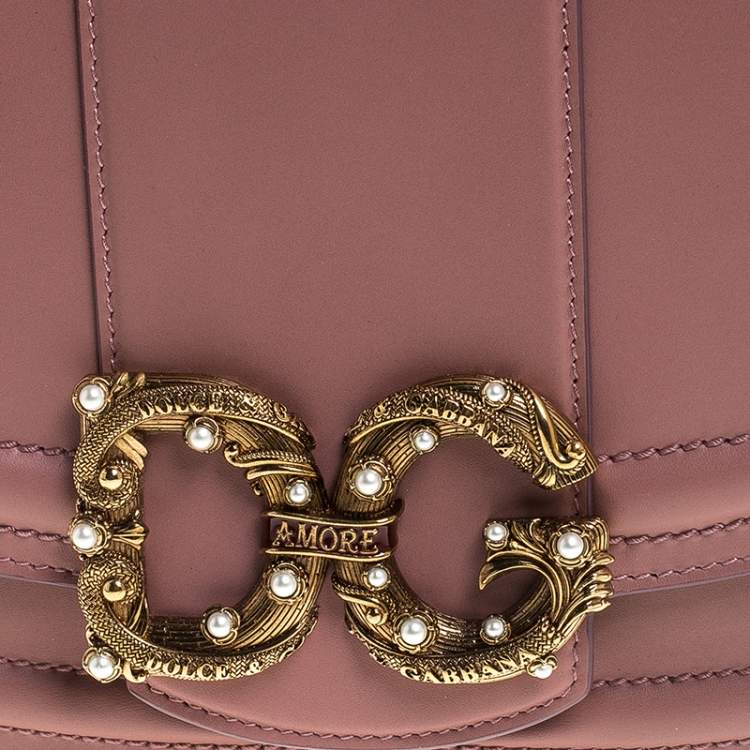 Pre Owned Dolce & Gabbana Pastel Pink Leather Small Amore Crossbody Bag