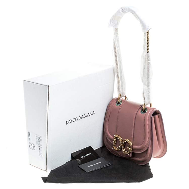 Pre Owned Dolce & Gabbana Pastel Pink Leather Small Amore Crossbody Bag