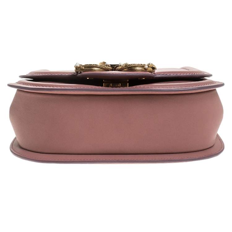 Pre Owned Dolce & Gabbana Pastel Pink Leather Small Amore Crossbody Bag
