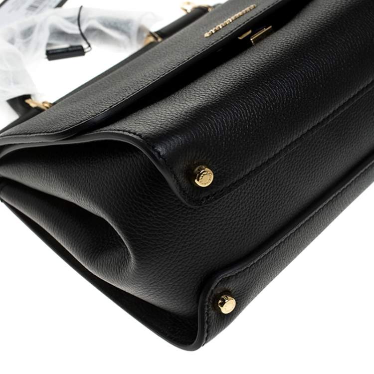 Pre Owned Dolce & Gabbana Black Leather Soft Medium Miss Sicily Top Handle Bag