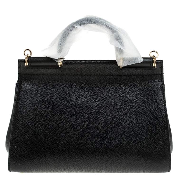 Pre Owned Dolce & Gabbana Black Leather Soft Medium Miss Sicily Top Handle Bag