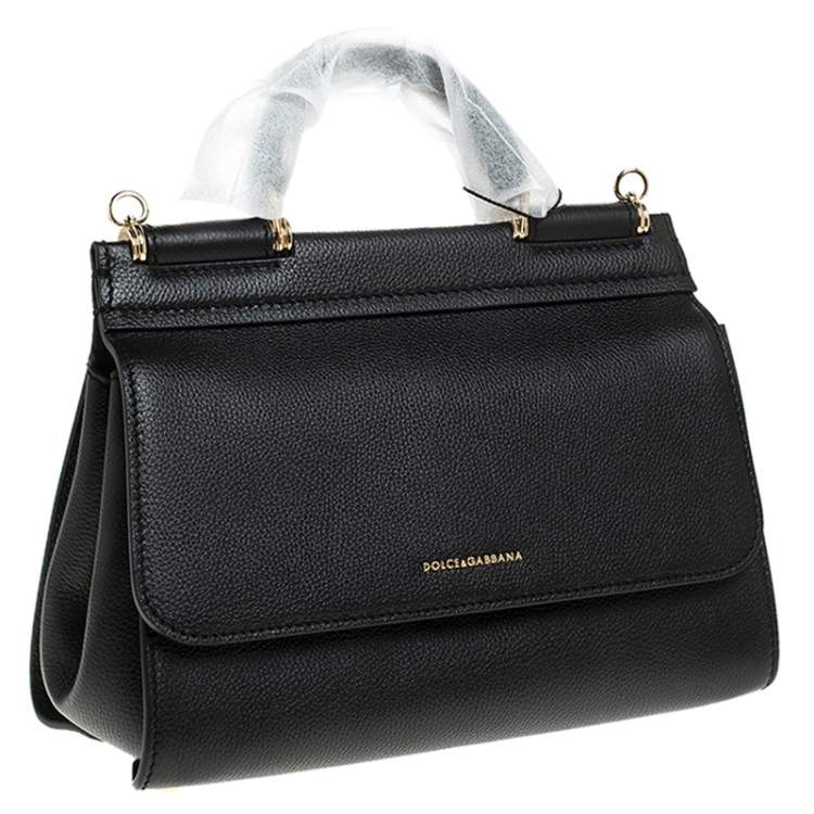 Pre Owned Dolce & Gabbana Black Leather Soft Medium Miss Sicily Top Handle Bag