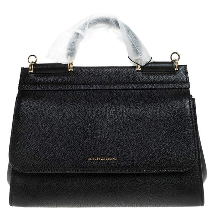 Dolce Gabbana Original Sicily Bag with Top Handle Black Leather Medium Size