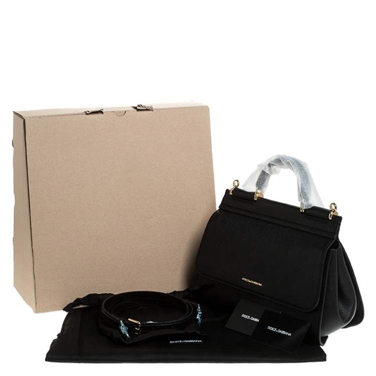 Pre Owned Dolce & Gabbana Black Leather Soft Medium Miss Sicily Top Handle Bag