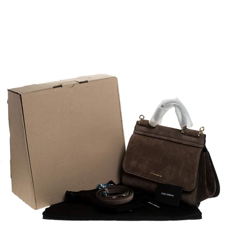 Pre Owned Dolce & Gabbana Brown Suede Soft Medium Miss Sicily Top Handle Bag