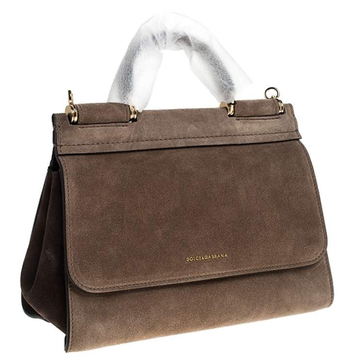 Pre Owned Dolce & Gabbana Brown Suede Soft Medium Miss Sicily Top Handle Bag