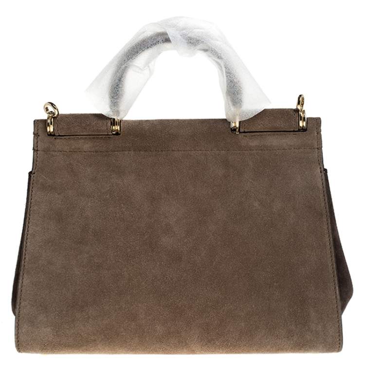 Pre Owned Dolce & Gabbana Brown Suede Soft Medium Miss Sicily Top Handle Bag
