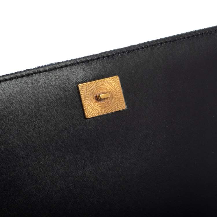 Pre Owned Dolce & Gabbana Black Matelassé Velvet Devotion Chain Shoulder Bag
