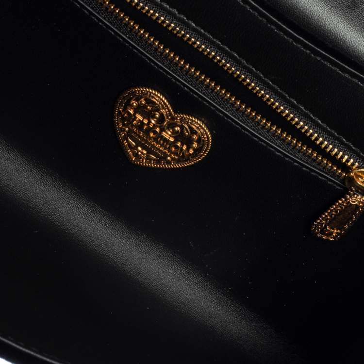 Pre Owned Dolce & Gabbana Black Matelassé Velvet Devotion Chain Shoulder Bag