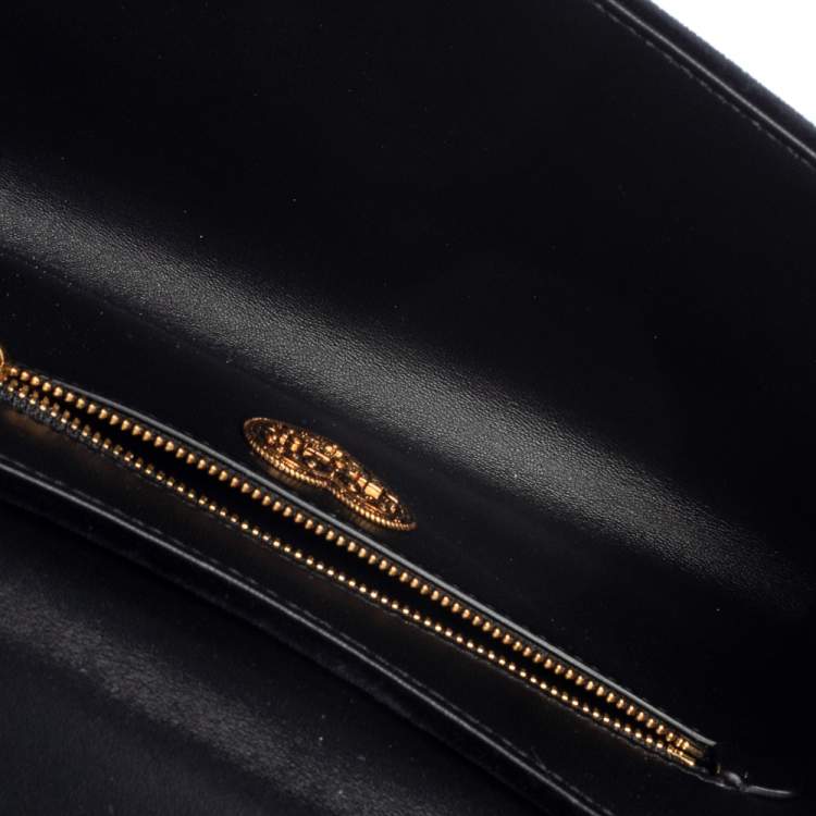 Pre Owned Dolce & Gabbana Black Matelassé Velvet Devotion Chain Shoulder Bag