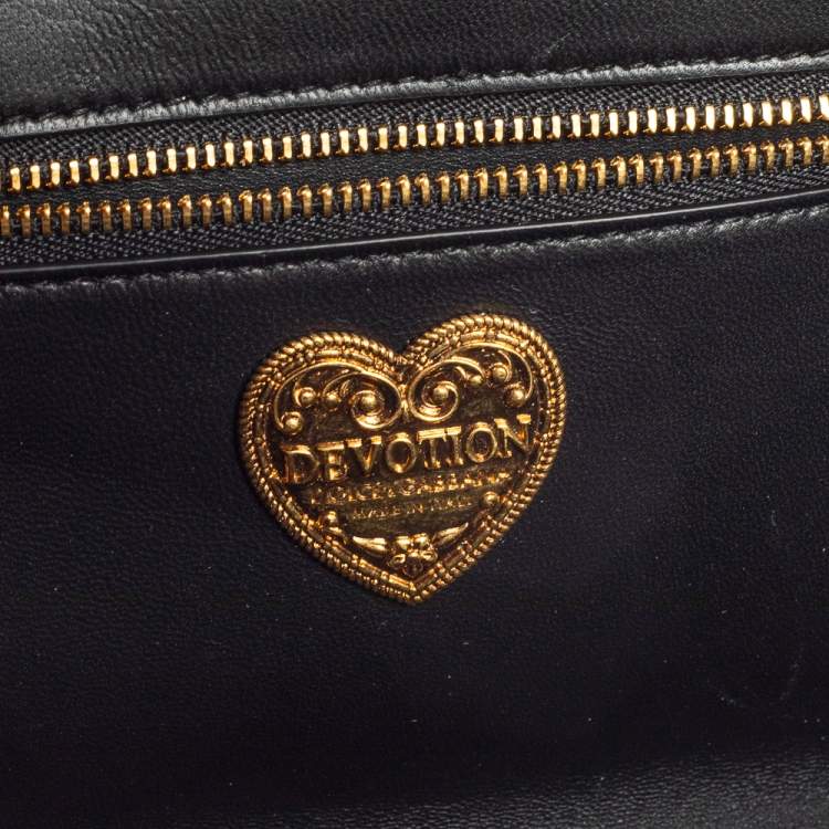 Pre Owned Dolce & Gabbana Black Matelassé Velvet Devotion Chain Shoulder Bag