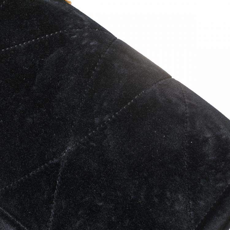 Pre Owned Dolce & Gabbana Black Matelassé Velvet Devotion Chain Shoulder Bag