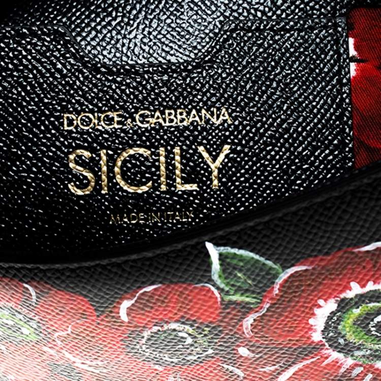 Pre Owned Dolce & Gabbana Black Floral Printed Leather Medium Miss Sicily Top Handle Bag