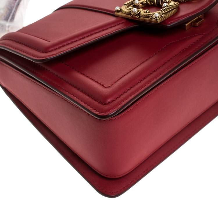 Pre Owned Dolce & Gabbana Red Leather DG Amore Top Handle Bag