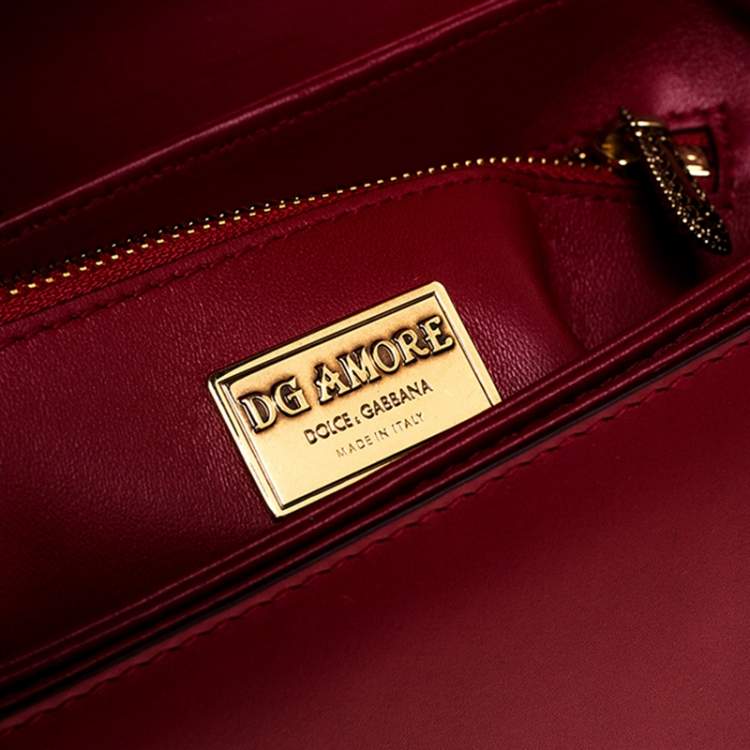 Pre Owned Dolce & Gabbana Red Leather DG Amore Top Handle Bag
