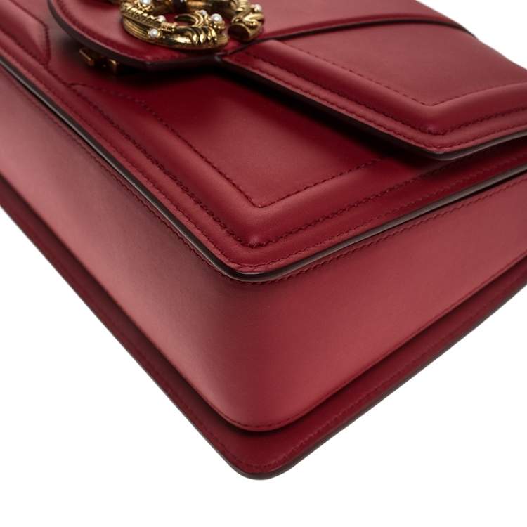 Pre Owned Dolce & Gabbana Red Leather DG Amore Top Handle Bag
