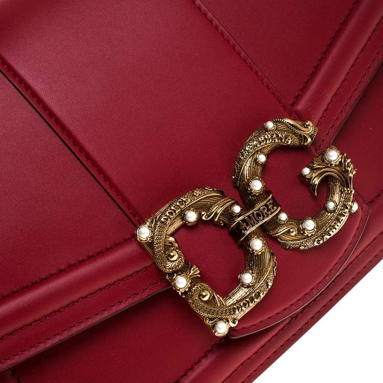 Pre Owned Dolce & Gabbana Red Leather DG Amore Top Handle Bag