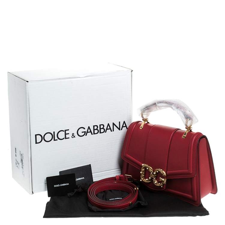 Pre Owned Dolce & Gabbana Red Leather DG Amore Top Handle Bag