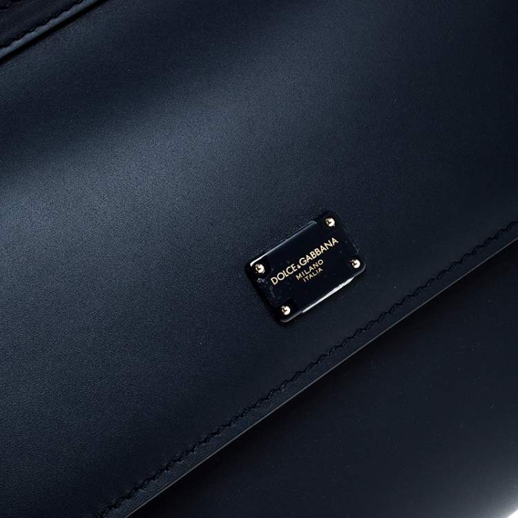 Pre Owned Dolce & Gabbana Navy Blue Leather Sicily 58 Top Handle Bag