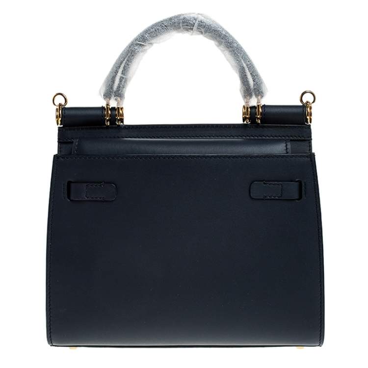Pre Owned Dolce & Gabbana Navy Blue Leather Sicily 58 Top Handle Bag