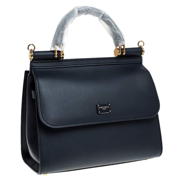Pre Owned Dolce & Gabbana Navy Blue Leather Sicily 58 Top Handle Bag