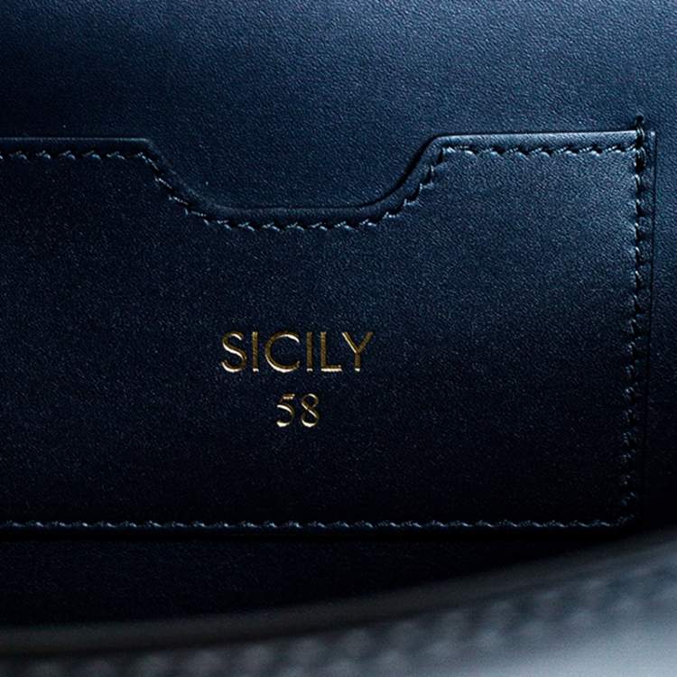 Pre Owned Dolce & Gabbana Navy Blue Leather Sicily 58 Top Handle Bag