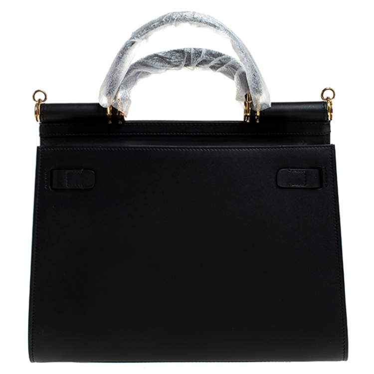 Pre Owned Dolce & Gabbana Black Leather Sicily 58 Top Handle Bag