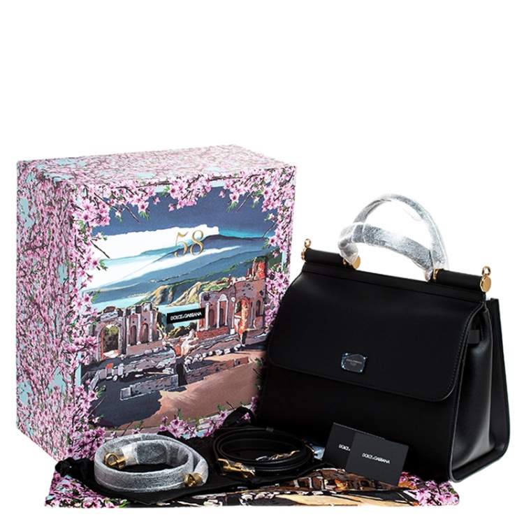 Pre Owned Dolce & Gabbana Black Leather Sicily 58 Top Handle Bag