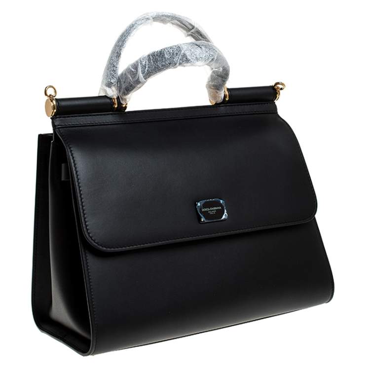 Pre Owned Dolce & Gabbana Black Leather Sicily 58 Top Handle Bag