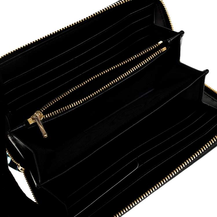 مملوكة مسبقًا Dolce & Gabbana Black Matelasse Leather Devotion Zip Around Wallet