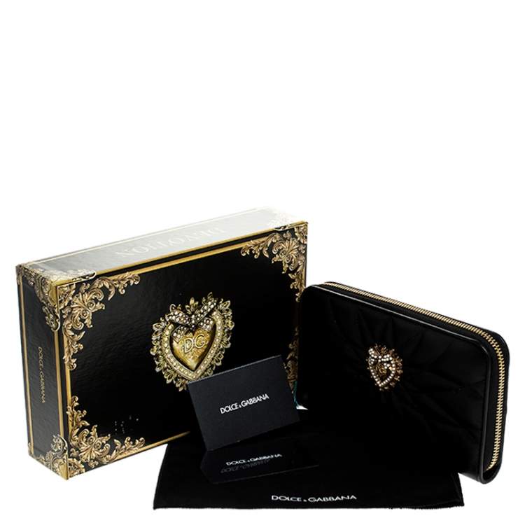 مملوكة مسبقًا Dolce & Gabbana Black Matelasse Leather Devotion Zip Around Wallet