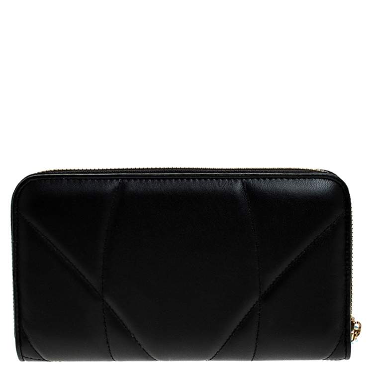 مملوكة مسبقًا Dolce & Gabbana Black Matelasse Leather Devotion Zip Around Wallet