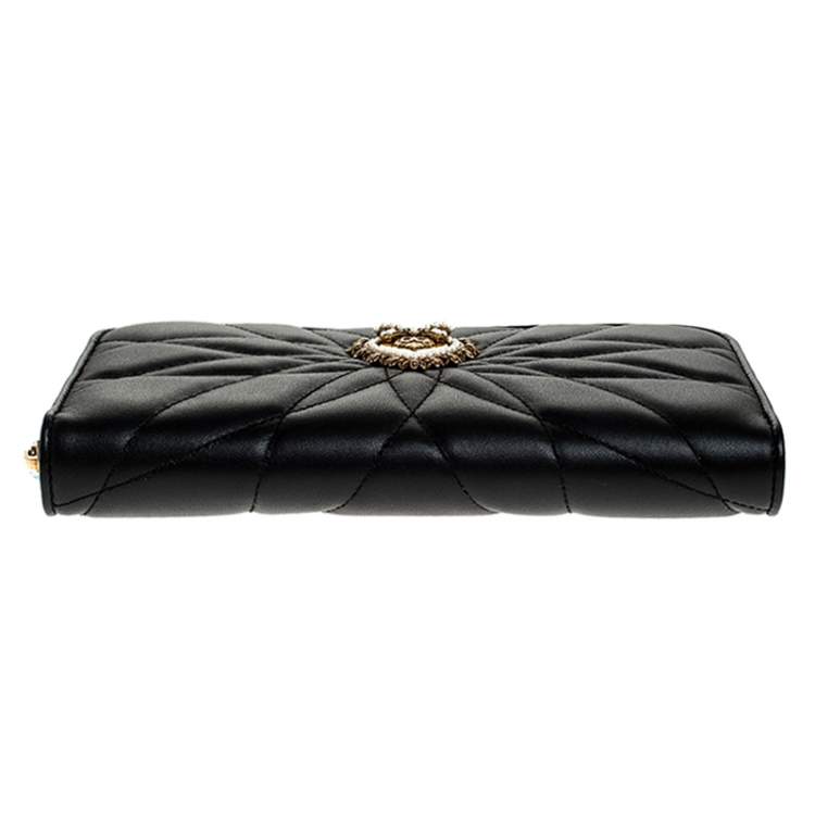 مملوكة مسبقًا Dolce & Gabbana Black Matelasse Leather Devotion Zip Around Wallet