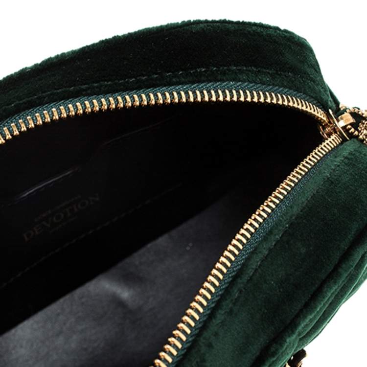 Pre Owned Dolce & Gabbana Green Matelasse Velvet Devotion Camera Crossbody Bag