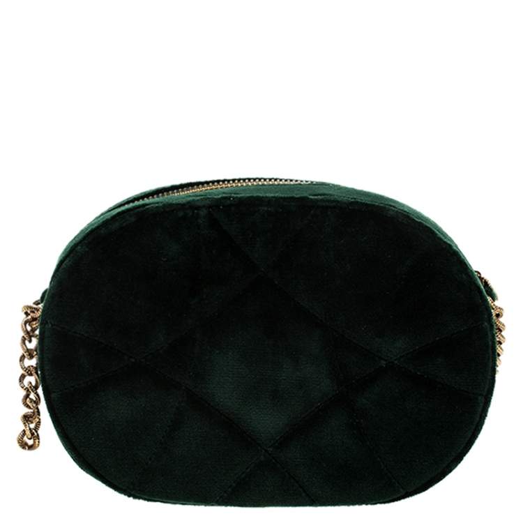 Pre Owned Dolce & Gabbana Green Matelasse Velvet Devotion Camera Crossbody Bag