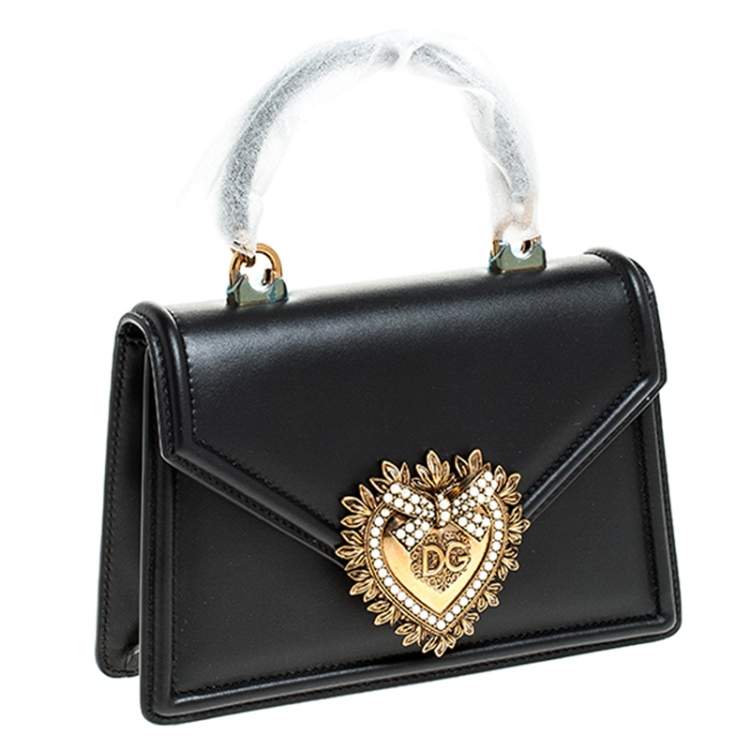 Pre Owned Dolce & Gabbana Black Leather Small Devotion Top Handle Bag