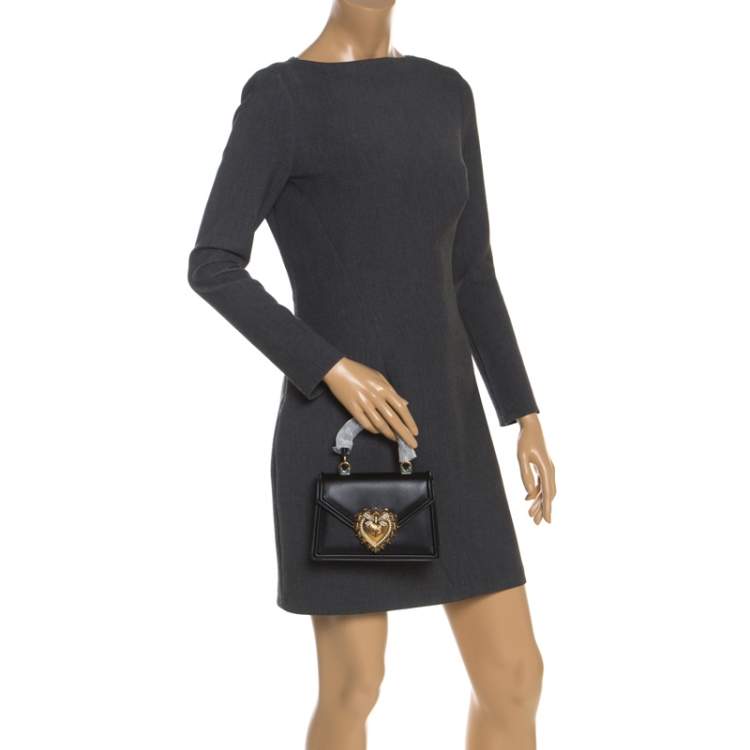 Pre Owned Dolce & Gabbana Black Leather Small Devotion Top Handle Bag