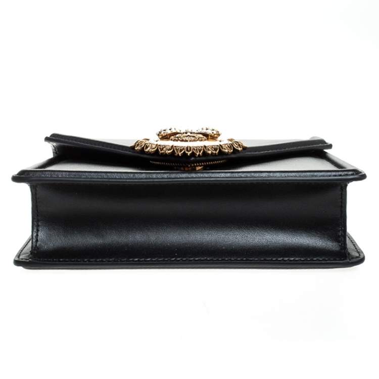 Pre Owned Dolce & Gabbana Black Leather Small Devotion Top Handle Bag