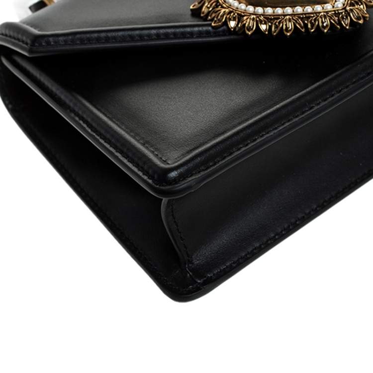 Pre Owned Dolce & Gabbana Black Leather Small Devotion Top Handle Bag