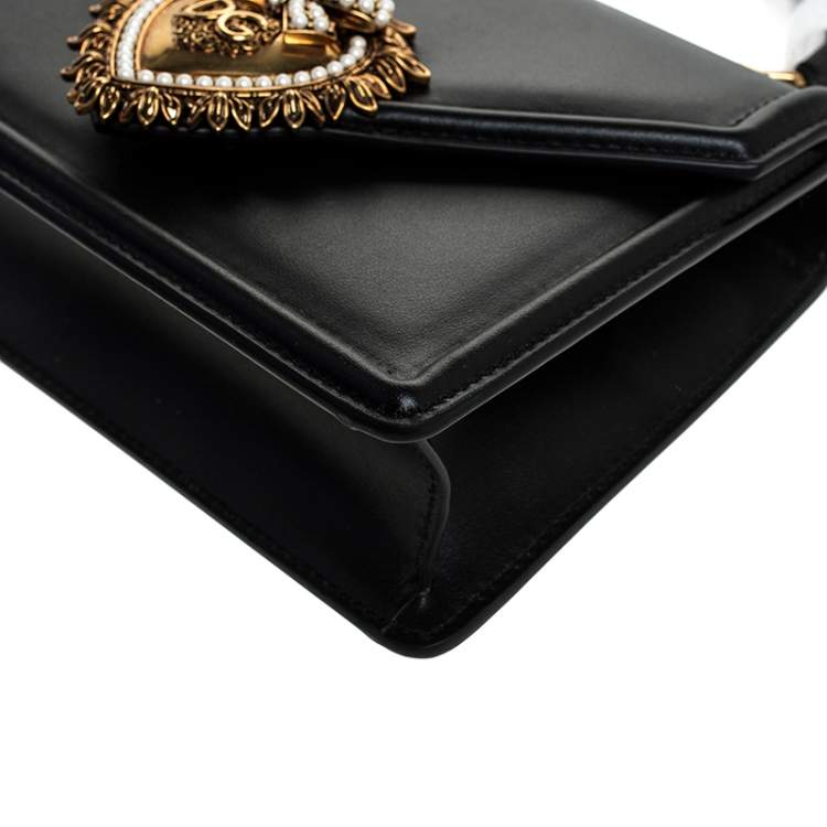 Pre Owned Dolce & Gabbana Black Leather Small Devotion Top Handle Bag