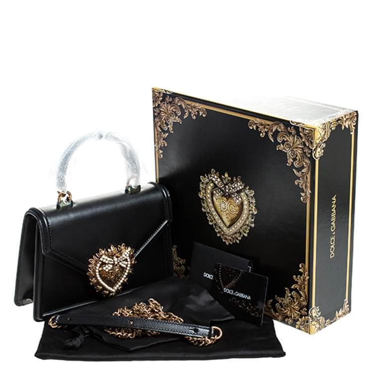 Pre Owned Dolce & Gabbana Black Leather Small Devotion Top Handle Bag